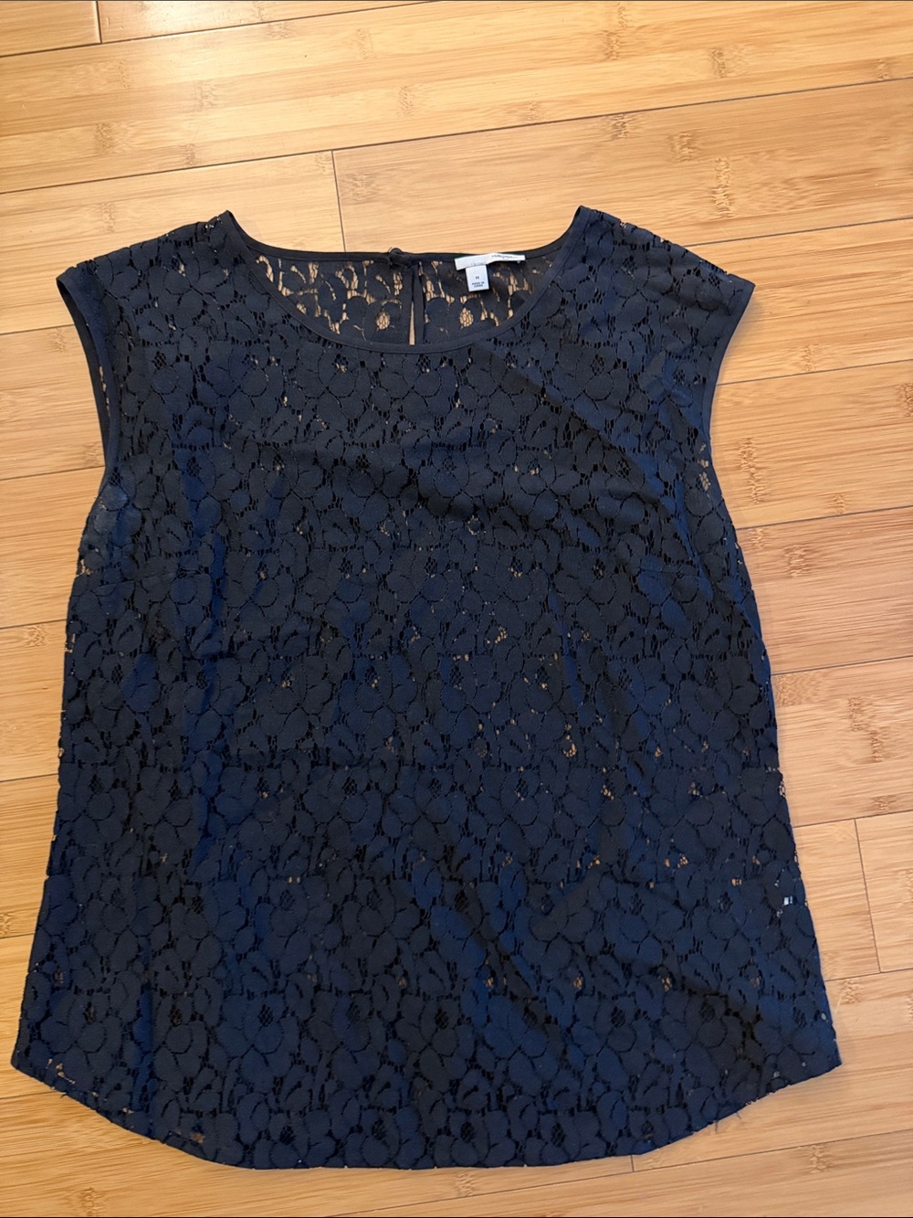 Halogen Navy Blue Lace Long Sleeve (Sleeveless Appearance) Dress Top